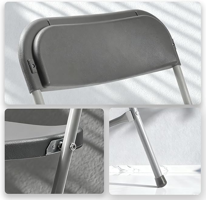 40 Pack Gary Plastic Folding Chair, Indoor Outdoor Portable Stackable Commercial Seat with Steel Frame 350lb. Capacity for Events Office Wedding Party Picnic Kitchen Dining