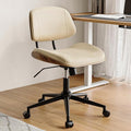 BERYTH Armless Office Chair with Wheels, PU Leather Adjustable Height Desk Chair - 360° Swivel Ergonomic Computer Chair for Small Space, Modern Walnut Style, Home & Meeting Room, Beige