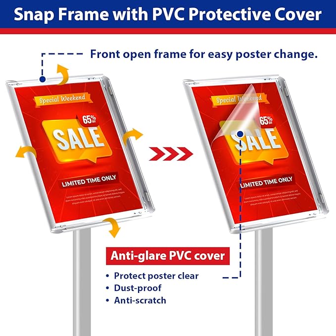 VAIIGO Pedestal Sign Holder 11x17inch Adjustable Floor Stand With Heavy Base & Snap Frame Display for Indoor Outdoor Business Store Poster (Silver)