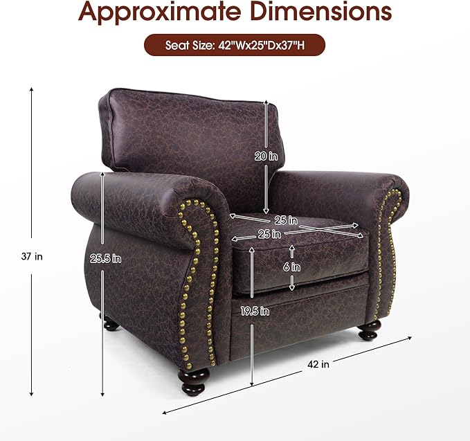 Couchus Mid-Century Modern Single Sofa with Rivet Design (Brown, Single)