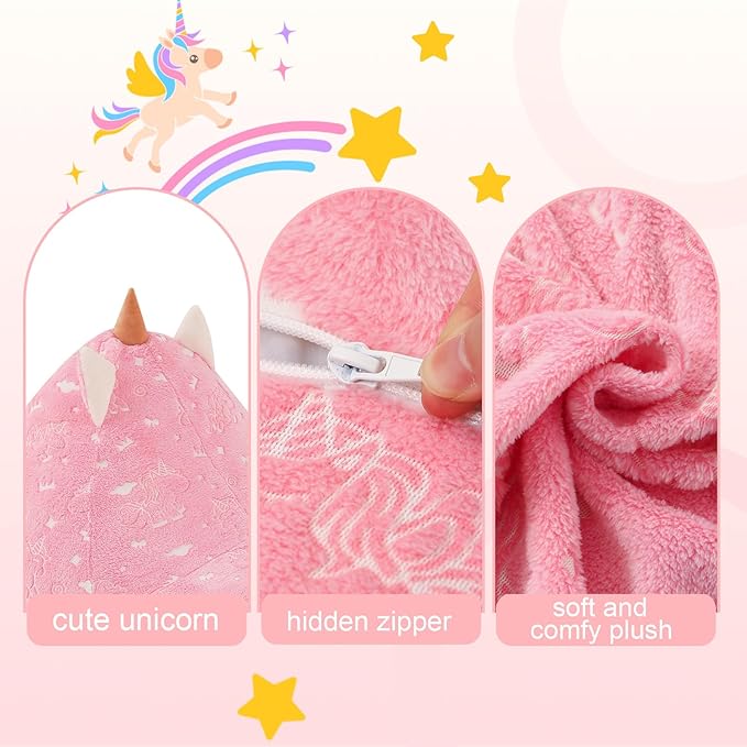 COMAX Unicorn Bean Bag Chairs for Kids, Kid Beanbag Chair with Filler, Toddler Lounge Bean Chair, Children Lazy Floor Lounger for Girls Boys, Glowing Pink Unicorn