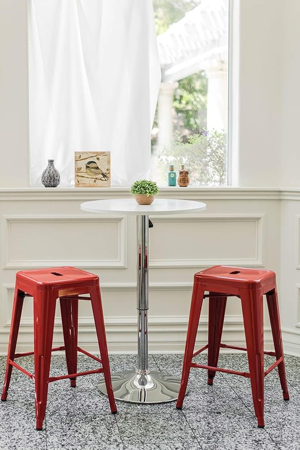 Vogue Furniture Direct 24" High Bar Stools Backless Red Metal Barstools Indoor-Outdoor Counter Height Stools with Square Seat, Set of 4