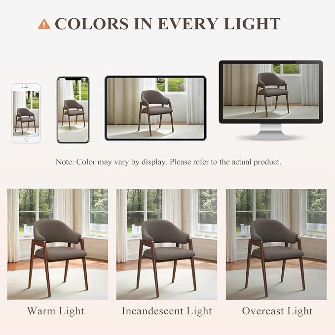 MALOL Wooden Dining Chairs Set of 6, Modern Fabric Upholstered Dining Room Chair, Kitchen Side Chairs, Farmhouse Dinner Chair with Curved Open Back for Kitchen, Camel