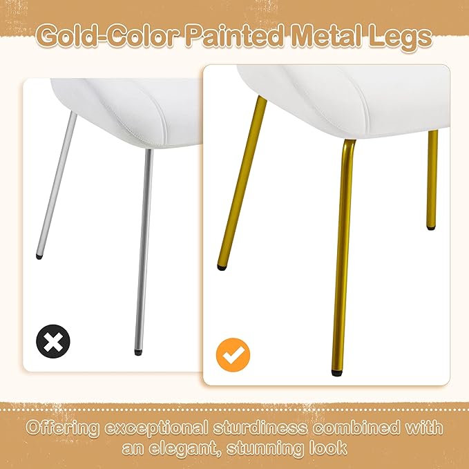 Yaheetech Vanity Chair, Velvet Accent Chair with Shell-Shaped Backrest, Modern Armchair with Gold Metal Legs for Dressing Room/Bedroom/Living Room, White