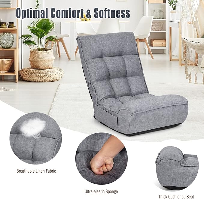 ARLIME 4-Position Adjustable Floor Chair, Armless Gaming Chair w/Back Support & Soft Cushion, Memory Foam Floor Lazy Sofa for Gaming, Reading, Meditating (Gray)