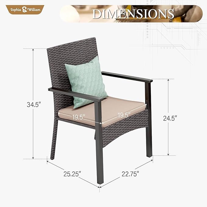 Sophia & William Patio Chairs Set of 8, 8 Pcs Lightweight Rattan Outdoor Dining Chairs, All-Weather Wicker Dining Chairs with Comfortable Seating