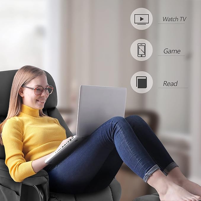 MCombo Swivel Recliner with Ottoman, TV Chair with Vibration Massage, Ideal for RV Small Space, Living Room & Bedroom 4539 4828 (Faux Leather, Black)