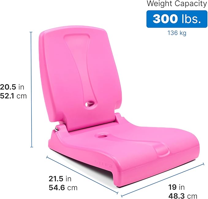 Step2 Folding Flip Seat, Lightweight Portable Outdoor Chair for Poolside, Camping, Beach, Boats, Tailgates, Durable Ground Chair with Back Support for Adults, Bright Pink