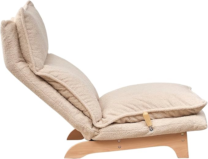 Floor Chair Single Lazy Sofa Leisure Balcony Reclining Japanese Tatami Adjustable Recliner with Ottoman for Living Room, Bedroom, Indoor Use (Stacked Footstool, Beige)