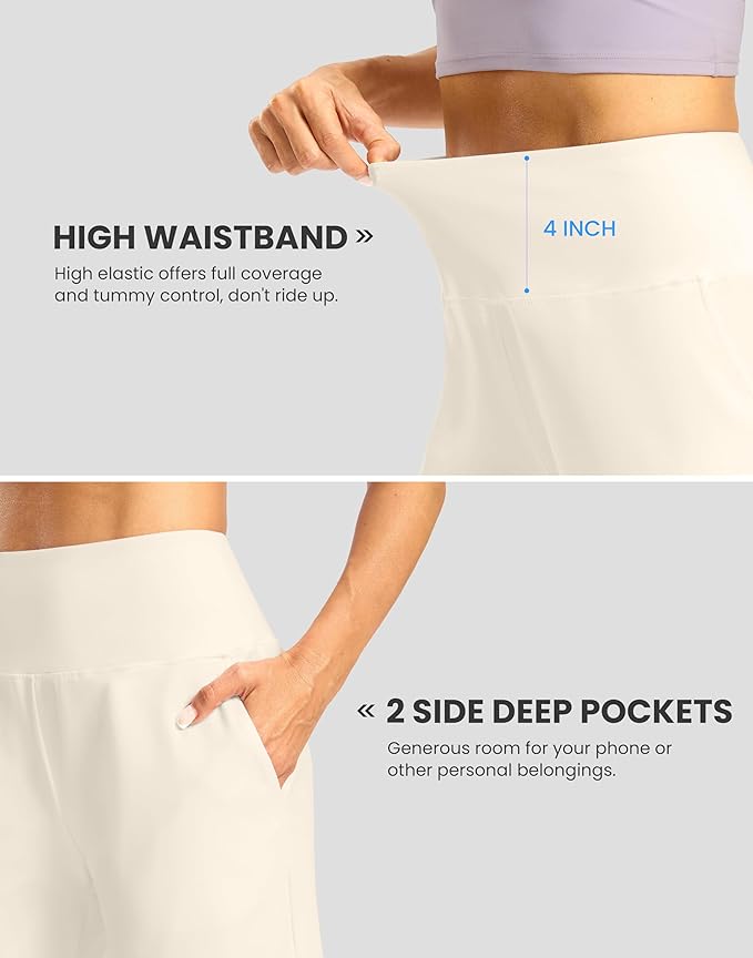 Women's Athletic Shorts with Zipper Pocket 7" High Waisted Stretchy Bermuda Shorts for Women Workout Running Casual
