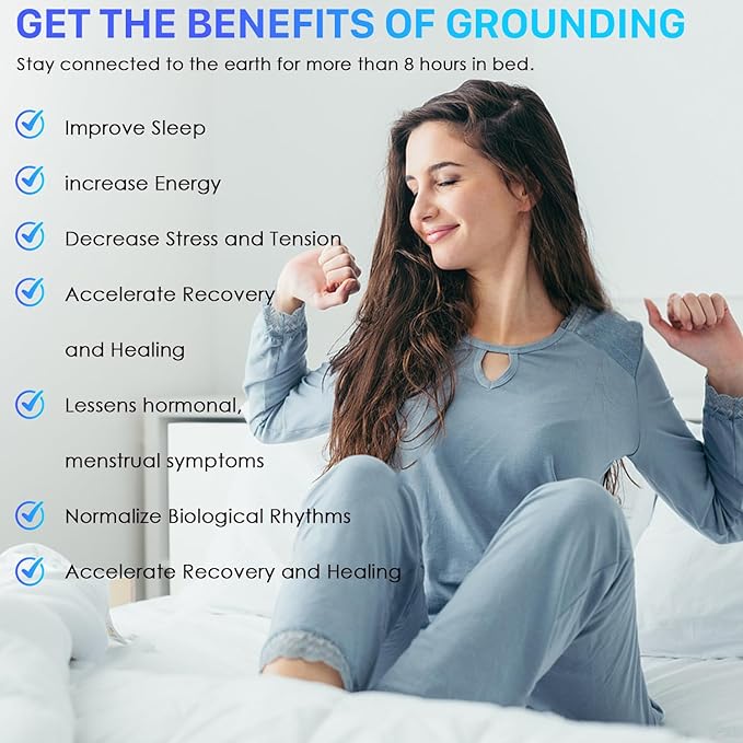 CHIAOCHUTTY Grounding Blanket 79×55 inch Grounding Mat for Bed Grounding Sheet with Conductive Silver Fiber for Better Sleep, Pain Relief, Helps Anxiety Relief (Blue)
