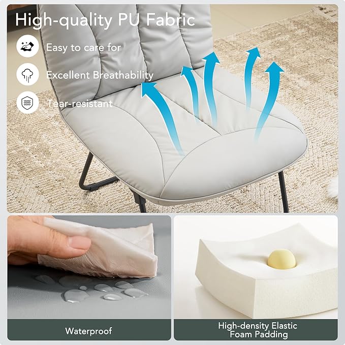 Furniliving 3 in 1 Folding Chair Foldable Floor Chair for Reading, Lounging & Gaming, Portable Camping Chair with Metal Frame Comfy Accent Chair Reading Chair for Indoor, Living Room, PU (Grey)
