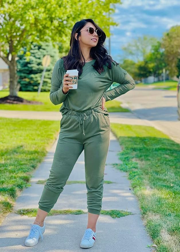 PRETTYGARDEN Women Fall 2 Piece Lounge Outfit Long Sleeve Tops High Waisted Jogger Pants Set Spring Travel Clothes Tracksuit