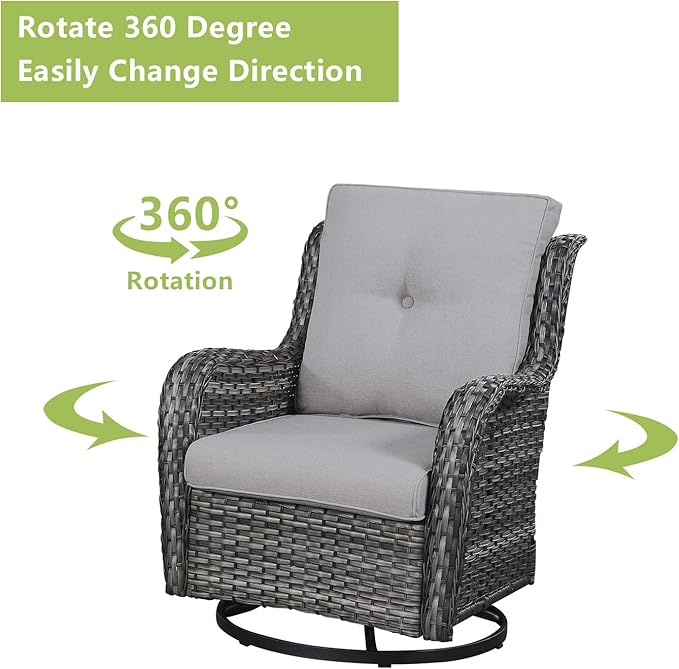 Rilyson Wicker Rocking Chair Swivel Chairs - 4 Piece Rocker Patio Chairs Set Rattan Rocking Chair for Outdoor Porch Deck Garden Backyard(Mixed Grey/Grey)