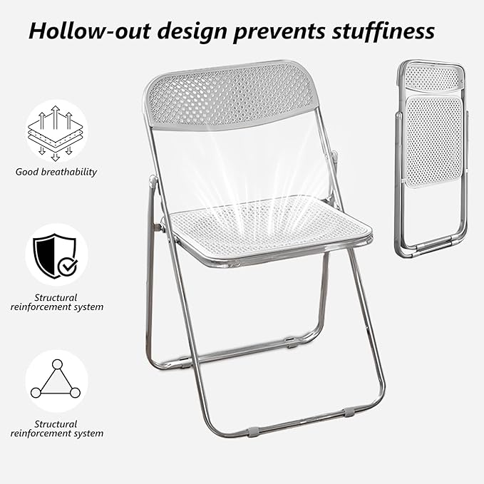 2 Pack Plastic Folding Chair Foldable Portable Plastic Chair,Outdoor Indoor Portable Party Chairs,Stackable Commercial Seats with Steel,300-Pound Capacity,White