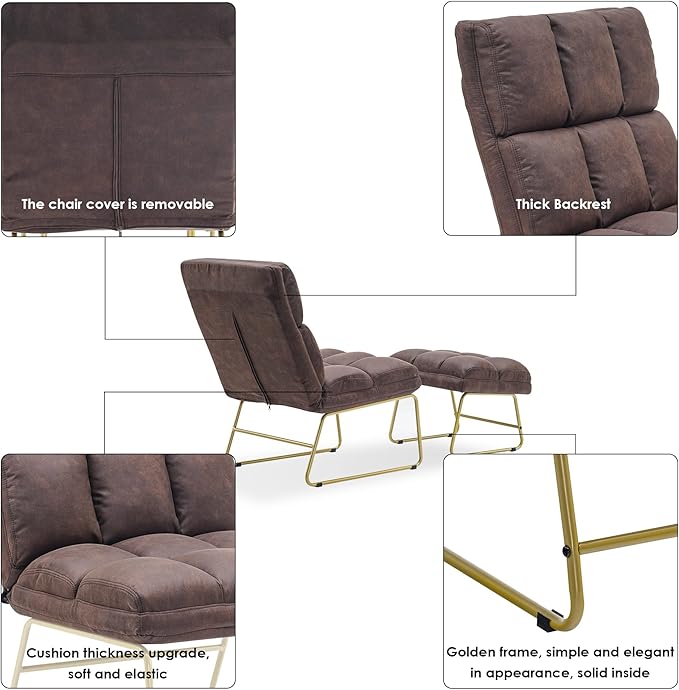 MCombo Accent Chair with Ottoman Set, Modern Armless Chair for Living Room, Bedroom, Small Space 4013 (Heat-Stamped Fabric, Dark Brown)