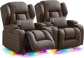 Wall Hugger Power Recliner Chair with Heat and Massage, Overstuffed Reclining Sofa Chair for Living Room Home Theater RV with 3-Side LED Lights/Cup Holders/USB & Type C Port (Coffee)