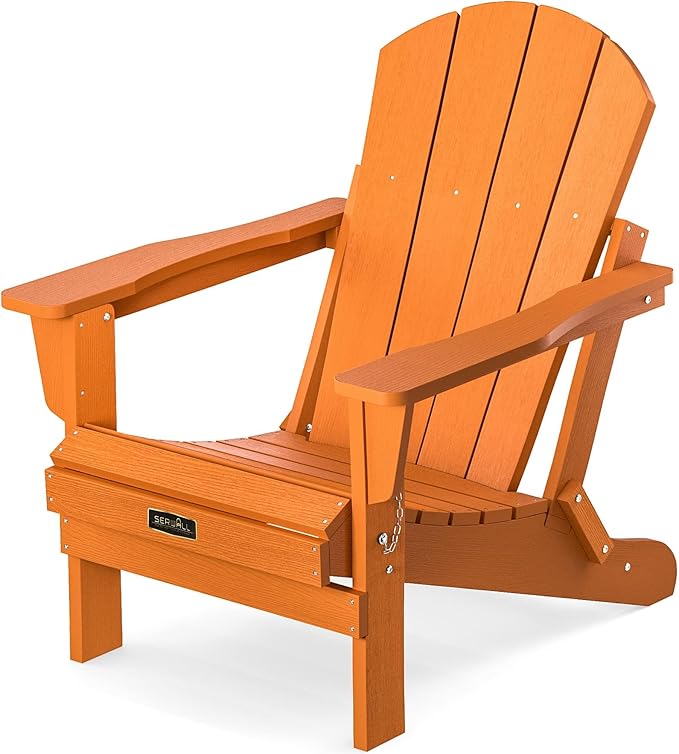 SERWALL Folding Adirondack Chair for Patio Garden Outdoors Heavy All-Weather Fire Pit Chairs - Orange