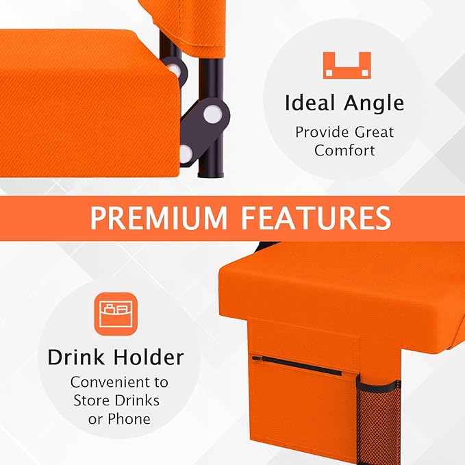 2pcs Stadium Seat for Bleachers with Back Support，Portable Bleacher Chairs with Back and Cushion，Includes Shoulder Strap and Cup Holder