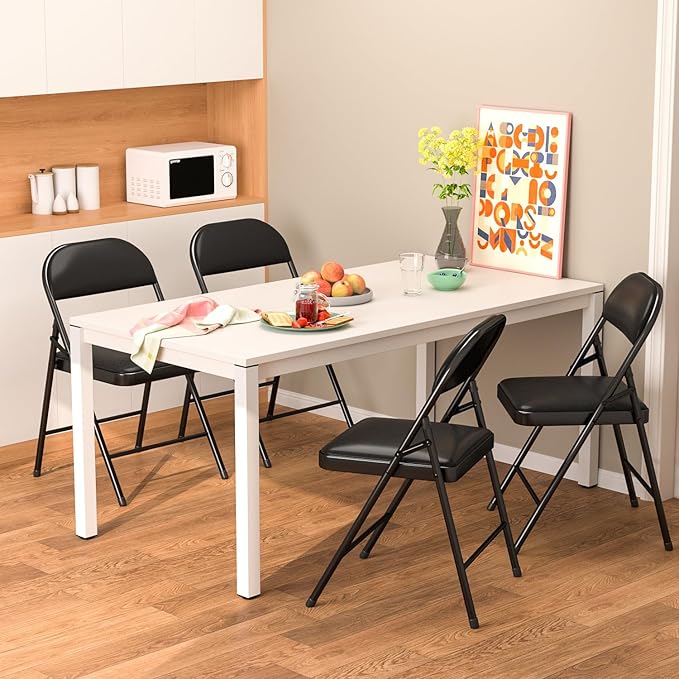 Folding Chairs with Padded Seats,Portable Foldable Chairs Seat with Steel Frame for Home and Office, Wedding Party Events, Black, Set of 4