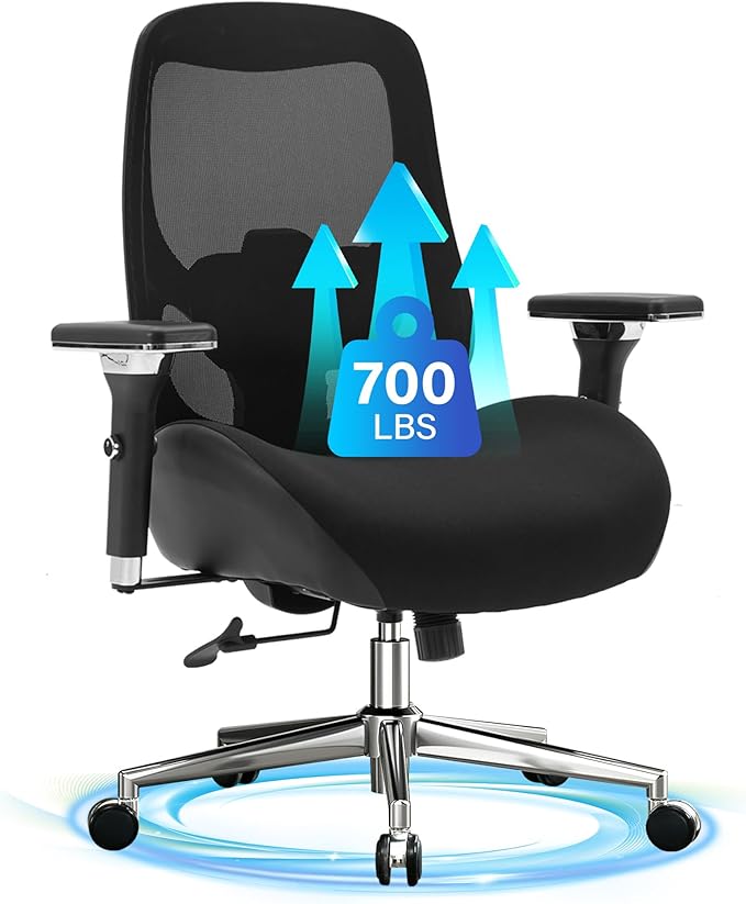 700lbs Big and Tall Office Chair for Heavy People Ergonomic Mesh Desk Chair with Wide Thick Seat Cushion, Adjustable Lumbar Support and 4D Armrests for Aitting All Day