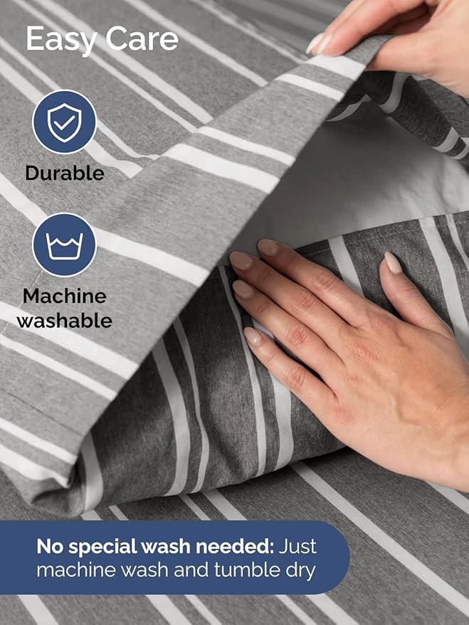 Extra Deep Pocket Full Sheets - 4 Piece Breathable & Cooling Bed Sheets - Hotel Luxury Bed Sheet Set - Soft, Wrinkle Free & Comfy - Easily Fits Extra Deep Mattresses - Deep Pocket Grey Striped Sheets