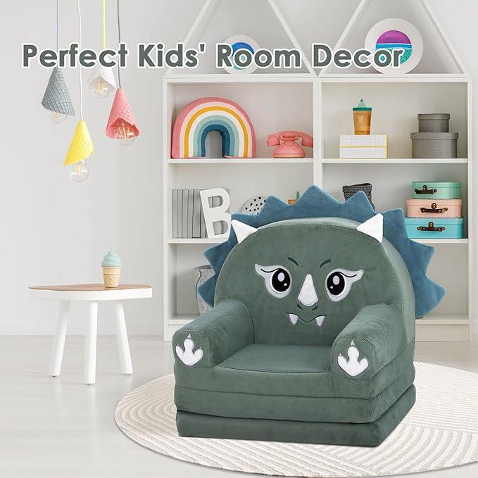 decalsweet Kids Couch Comfy Foldable Kids Sofa to Lounger 2 in 1 Toddler Chair Plush Baby Sleeper Chair for Playing and Napping, Birthday Gifts for Boys and Girls