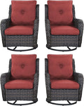 Rilyson Patio Chairs Wicker Outdoor Chair - 4 Piece Rattan Swivel Rocking Chairs Set Patio Glider Rocker Chair for Porch Deck Garden Backyard(Brown/Red)