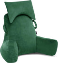 Unisakey Portable Reading Pillows with Headrest for Bed Sitting Up(Green Oeko-Tex), Velvet Back Pillow with Arms & Pockets for Adults, Support Memory Foam Bed Pillow for Dorm/Reading/Watching/Gaming