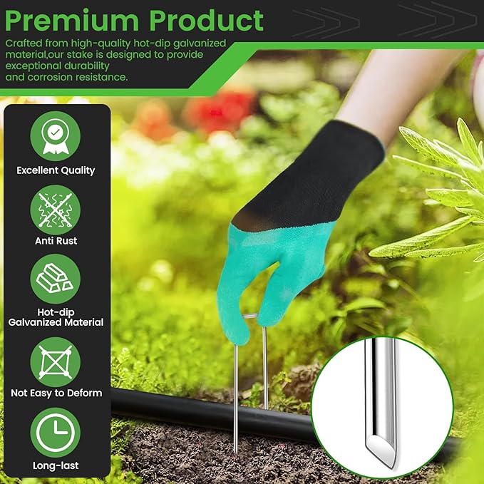200 Pack 6 Inch Landscape Staples 11 Gauge Heavy Duty Galvanized Garden Stakes, U-Shaped Ground Pins for Weed Barrier Fabric, Drip Irrigation Tubing, Sod, Lawn & Christmas Outdoor Decorations