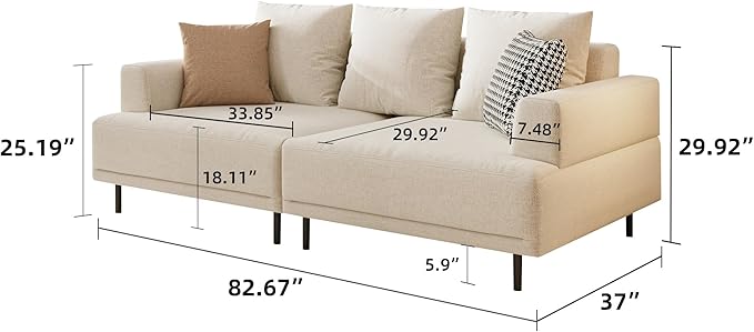 Modular Sectional Sofa for Living Room, 82.6" Wide Mid-Century Modern Fabric Couch with Cozy Seating, Suitable for Living Room, Bedroom & Daily Relaxation - Beige