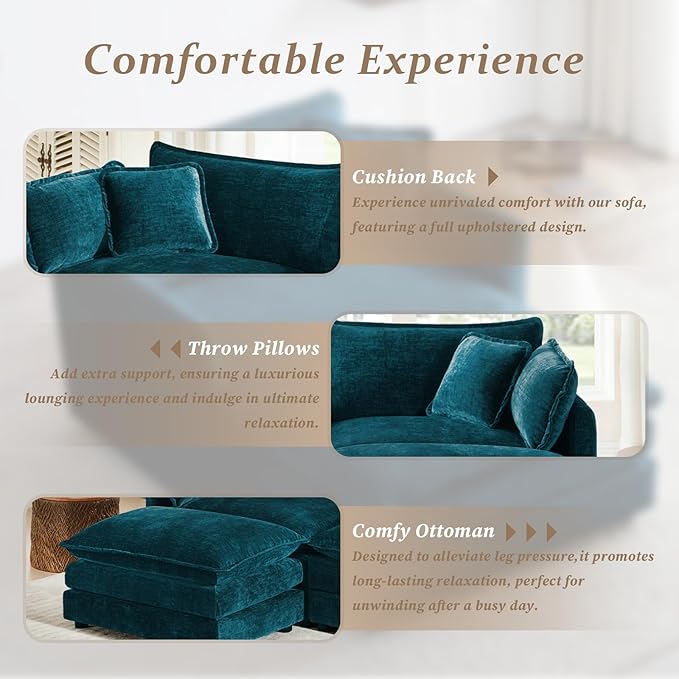 SoarFlash Chenille Sectional Sofa Ottoman,Deep Blue
