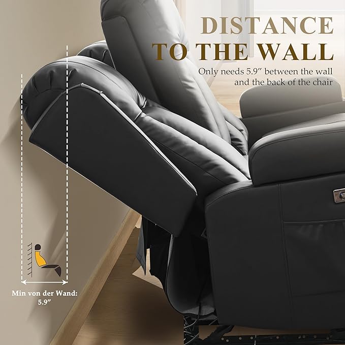 URRED Loveseat Recliner Sofa with Massage and Heat, Power Reclining Loveseat Sofa RV Couch Home Theater Seating with LED Lights, Cup Holders, Side Pockets, USB, Pillows, Faux Leather, Black