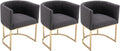 VESCASA Linen Upholstered Dining Chairs with Barrel Back, Mid Century Modern Padded Restaurant Chairs with Gold Metal Frame for Kitchen, Dining Room, Set of 3, Charcoal