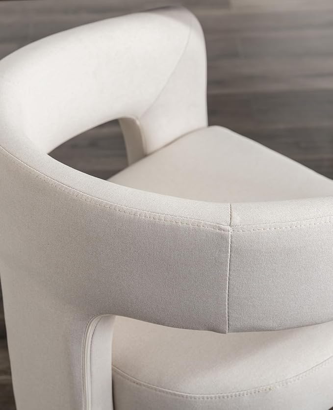 DAYALANE Modern Barrel Dining Chair, Upholstered Accent Kitchen Chair with Arms Comfy Linen Fabric Side Chair for Living Room/Home Office/Reception, Linen Cream