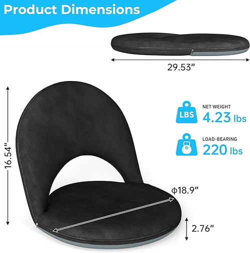 2 Pcs Floor Chair, Meditation Chair, 5-Position Folding Chair with Adjustable Back, Soft Sponge & Velvetean Cover, for Adults and Kids, Indoor Outdoor Use, Meditation, Gaming, Camping, Black