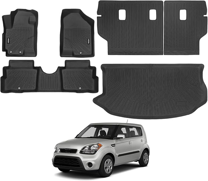 All Weather Floor Mats Fit for Kia Soul 2010-2013 Floor Mats & Trunk Mat & Backrest Mat Replacement for Kia Soul Accessories Anti-Slip Floor Liner