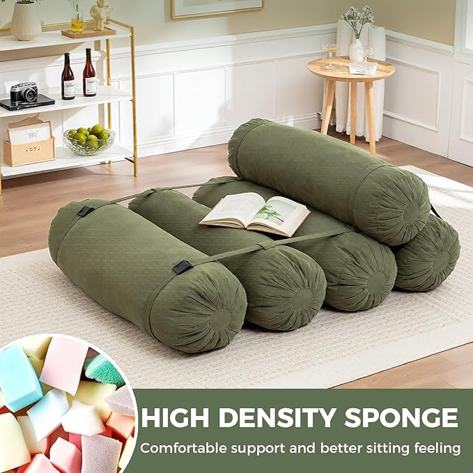 Ekskiei Bean Bag Sofa, Corduroy Sectional with Connecting Straps, Flexible Floor Seating, Soft Foam Filled Lounger, Non-Removable Cover, Reconfigurable Design,Living Room,Bedronm&Offices,Green