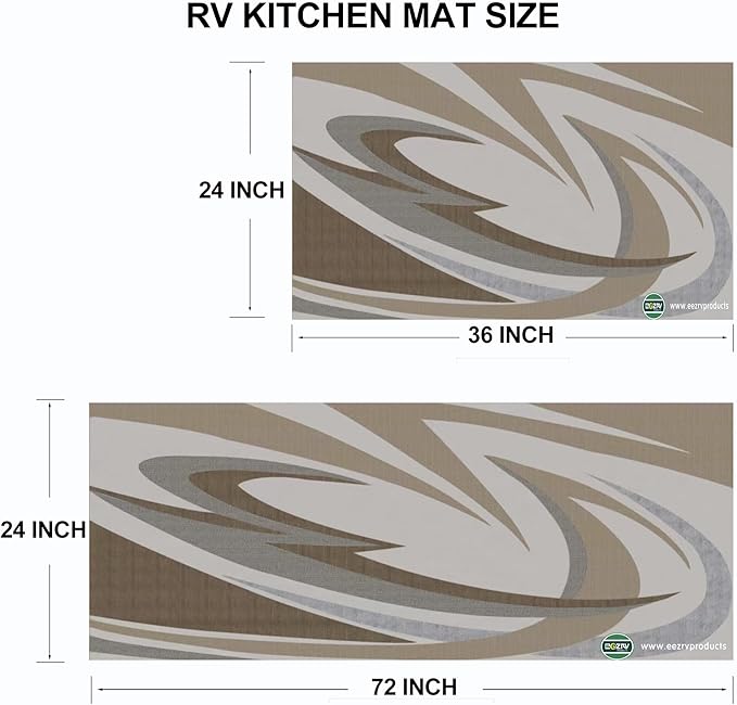 EEZ RV Products Anti-Fatigue Kitchen Mat Set of 2 Non Slip Cushioned Mats and Runner for an RV or a Home-Brown