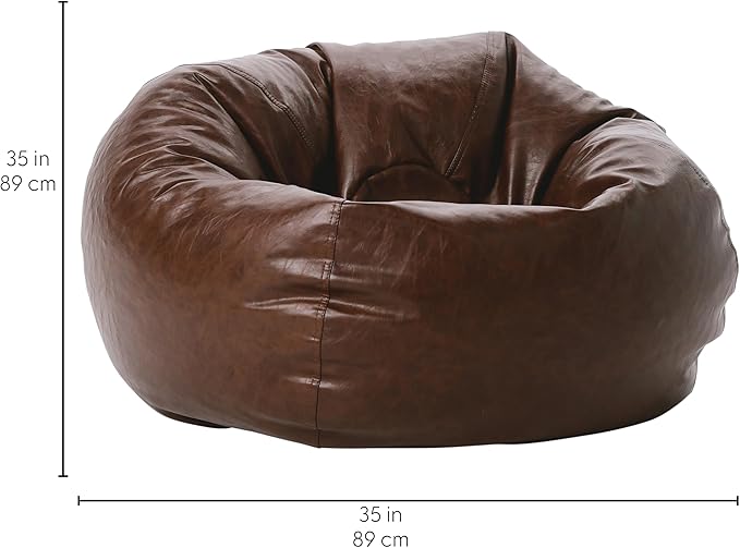 Factory Direct Partners 35" Rustic Western Bean Bag Chair; Distressed Faux Leather, Low to Ground for Reading, Playing Video Games and Relaxing; Flex Seating for Home and School - Walnut, 10478-323
