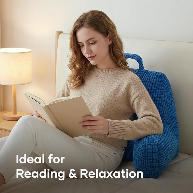 NOONTIDE Reading Pillow with Top Handle,Uniquely Designed Soft Fabric, Ergonomic Back Support for Bed,Cover Washable Sit up Pillow,Watching TV/Gaming/Relaxing(Blue)