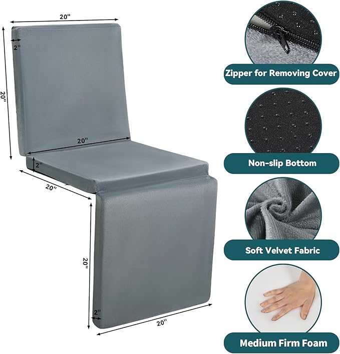 HOMBYS 3-in-1 Recliner Seat Cushion with Lumbar Support Pillow & Footrest, Multi-Functional Adjustable Height 2" to 6" for You to Choose, Non-Slip Foam Chair Cushion for Elderly, Light Grey