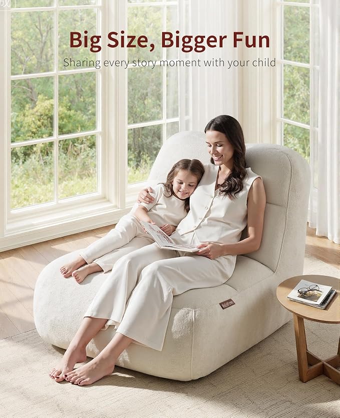 Relefree Goliath Bean Bag Chairs for Adults,Cozy Bean Bag Lounge Chair,Plush Memory Foam Filling,Oversized Reading Chair for Living Room,Bedroom,Large Fireside Sleeper Chairs for Gaming,Cream White
