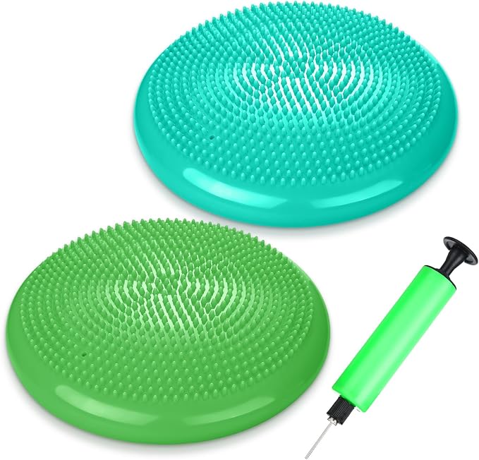 Silipull 2 Pcs Wiggle Seat Inflated Wobble Cushion Flexible Balance Disc with Air Pump for Core Stability Strengthening Improving Posture Physical Exercise