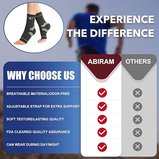 ABIRAM Ankle Brace for Women & Men, Ankle Compression Sleeve with Wrap, Foot Support Sleeve, Ankle Support for Sprained Ankle, Plantar Fasciitis Relief Socks, Achilles Tendonitis, Sport,S