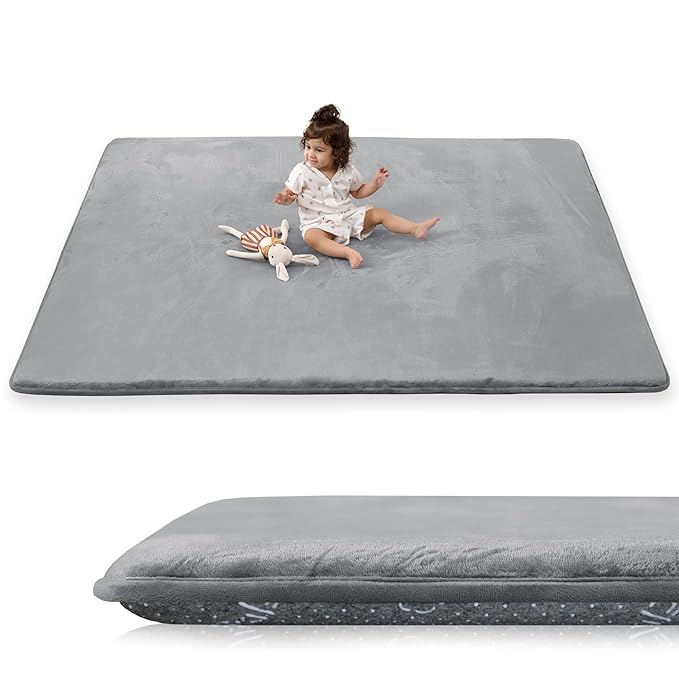 PaPaMat 1.5" Thick Baby Play Mat for Floor, 59x79 Playpen Mat, Pro Soft Flannel Foam Mats Toddler Infant Kids Crawling for Nursery Rug Playroom Living Room Waterproof Easy Care Non-Slip (Dark Grey)