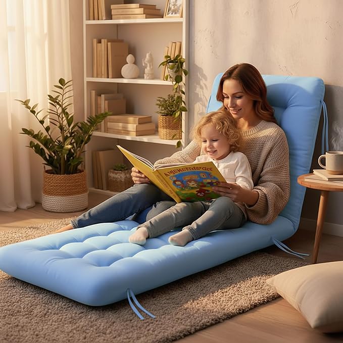 Vercraft Long Floor Cushion Large Floor Cushion with Brushed Cotton 74.8 x 27.5 x 3.15 in Jumbo Lounger Pillow for Outdoor Indoor Bay Window Meditation Yoga Reading Sleeping (Light Blue)