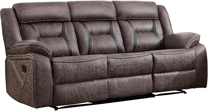 EBELLO Faux Leather Manual Reclining Sofa, 3 Seat Recliner Sofa Chair, Couch Furniture for Living Room, Furniture, Meeting Room, Grey (3 Seat Sofa)