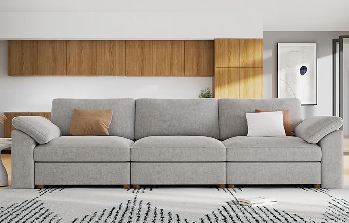 EASE MOOSE Modern Loveseat Sofa for Living Room, Comfty 3Seat Solid Wood Frame Sofa, FSC Certified Modern Deep Seat Couch,Grey