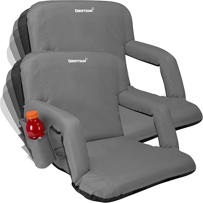 Driftsun 2 Pack Standard Size Stadium Seats with Back Support - Deluxe Foldable Stadium Chairs for Bleachers - Folding Waterproof Sport Chair - Easy to Transport